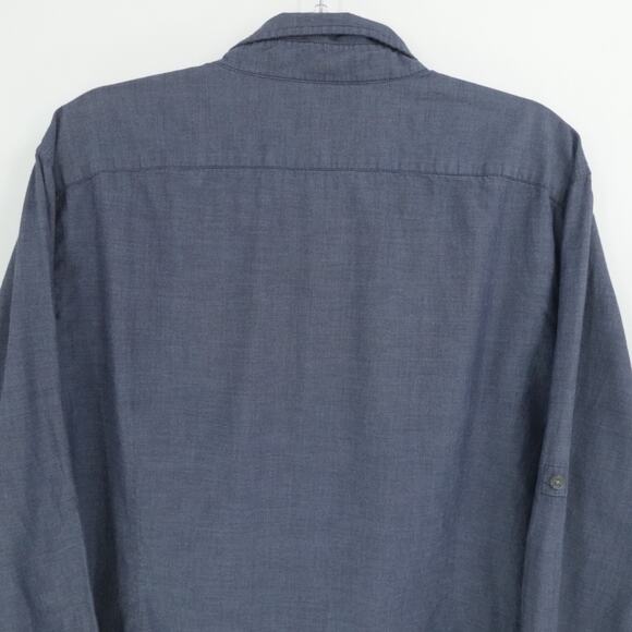 John Varvatos Shirt Mens XXL Blue Long Sleeve Roll Tab Pocket Lightweight Preppy - Picture 9 of 12